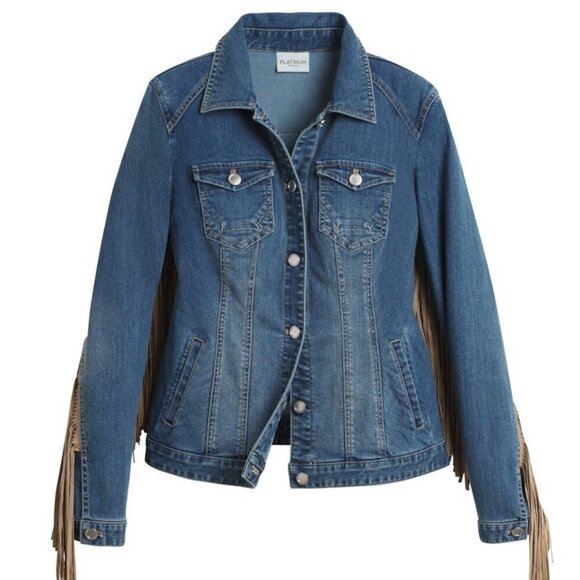 COPY - Chico's Platinum Fringe Denim Jacket - VINTAGE LOOK! NWOT - Picture 6 of 11